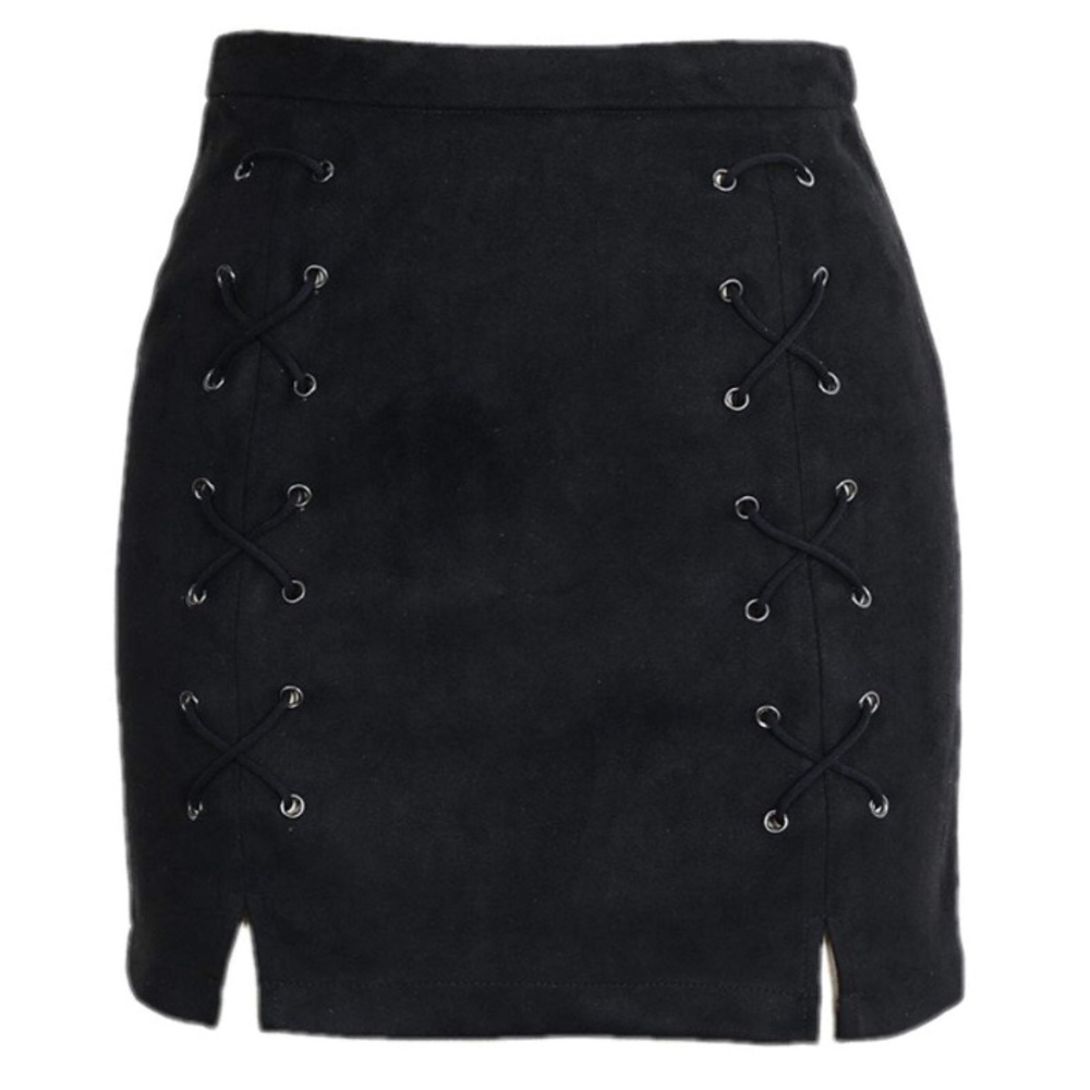 Black faux suede mini skirt